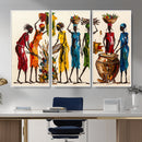 African Folk Art Canvas Wall Art, Colorful African Women Village Painting Print, Tribal Ethnic Home Decor, Vibrant African Art, Living Room