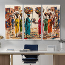 African Folk Art Canvas Wall Art, Colorful African Women Village Painting Print, Tribal Ethnic Home Decor, Vibrant African Art, Living Room