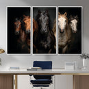 Horse Wall Art Canvas Print, Wild Horses Portrait Photography, Dramatic Equestrian Decor, Black Brown White Horse Herd, Rustic Ranch Art