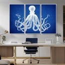 Large 3-Panel Blue Octopus Canvas Wall Art | Coastal Marine by MyGreatCanvas | Canvas Wall Art Prints | Photo Prints & Wall Decor