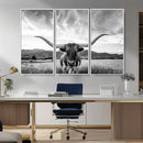 Longhorn Black and White Wall Art – Rustic Western Bull