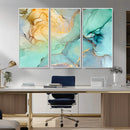 Abstract Aqua and Gold Fluid Wall Art Canvas | 3 Panel Large by MyGreatCanvas | Canvas Wall Art Prints | Photo Prints & Wall Decor