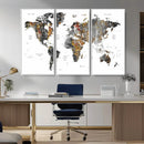Modern Metallic World Map Canvas Wall Art – Framed