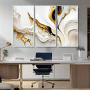 Gold Waves on Pure White Canvas – Gold Abstract Art for