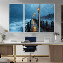 Stormy Night at Beach Pier Oil Painting Large Wall Art