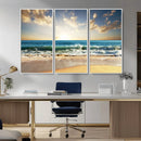 Golden Sunset Beach Triptych Canvas Wall Art for Living Room