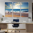Serene Ocean Sunset Canvas Wall Art - Beach Waves at Sunset,