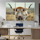 Texas Cow Longhorn Wall Art Canvas Print for Farm House Wall