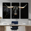 Black Bull Wall Art – Majestic Longhorn Canvas Print with