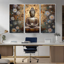 Golden Buddha Wall Art Canvas Print | Zen Meditation Floral