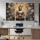 Golden Buddha Wall Art Canvas Print | Zen Meditation Floral