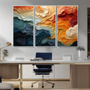 Blue Orange Abstract Wave Wall Art Canvas Print, Framed Blue
