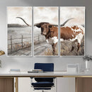 Vintage Texas Cow Wall Art Canvas Print, Rustic Longhorn