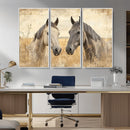 Chines Ink Style Grunge Horses Wall Art Canvas Print