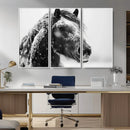 Winter Horse Canvas Print | Large 3-Panel Black White Equine