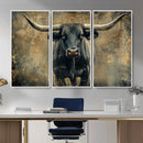 Texas Longhorn Bull Wall Art – Framed Rustic Cow Canvas