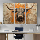 Abstract Cow Longhorn Bull Wall Art Canvas Print - Rustic