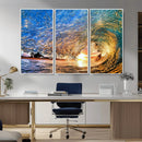 Ocean Wave at Sunset Canvas Wall Art – Vibrant Coastal Beach