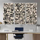 Abstract Love and Chaos Canvas Print, Black Symbols on Beige