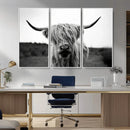 Highland Cow Wall Art | Black and White Farmhouse Decor |