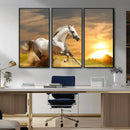 Large Wall Art Galloping White Horse at Sunset Canvas Print