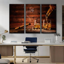 Whiskey and Cigar Wall Art Canvas | 3 Panel Bar Room Decor by MyGreatCanvas | Canvas Wall Art Prints | Photo Prints & Wall Decor