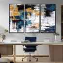 Blue and Gold Abstract Canvas Wall Art – Triptych Modern