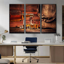 Whiskey and Cigar Canvas Wall Art | 3 Panel Bar Room Decor by MyGreatCanvas | Canvas Wall Art Prints | Photo Prints & Wall Decor