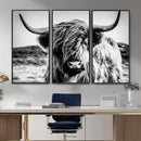 Black and White Scottish Cow Canvas Wall Art Highland Cattle