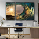 Golden Wave Sunset Canvas Print – Large Coastal Wall Art for