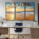 Golden Sunset Beach Print Canvas Wall Art, Giclee Canvas
