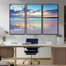 Tranquil Pastel Sunset Beach Triptych Canvas Art, Soothing
