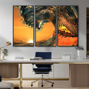 Surf Wave Sunset Canvas Wall Art Print, 3-Panel Ocean