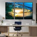 Ocean Wave at Sunset Canvas Art, Large Wall Print of Vibrant