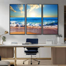 Tropical Beach Sunset Canvas Art, Ocean Waves and Sandy