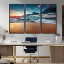 Sunset on Beach Wall Art Ocean Beach Canvas Print
