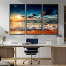 Golden Hour Sunset Over Ocean Waves Wall Art Canvas Print |