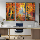 Autumn Red Forest Triptych Canvas Wall Art Print, Forest