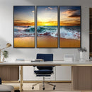 Golden Sunset Ocean Waves Wall Art Canvas Print – Multi