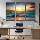 Vibrant Ocean Sunrise Over Golden Beach Waves, Giclee Canvas