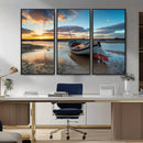 Small Boat At The Beach Sunset Wall Art, Boat Sunset Wall