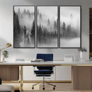 Foggy Misty Forest Canvas Wall Art – Black and White
