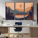 Modern Boho Sunset Canvas Print, Mountain Landscape Triptych