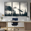 Forest Mountain Print - Black and White Canvas Wall Art with