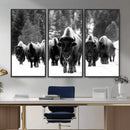 Bison Herd in Snow Wall Art Canvas Print | Rustic Western