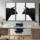 Spanish Bull Art - Framed Black and White Bull Canvas Print