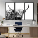 Black White Scottish Highland Cow Cattle Art Print Farmhouse