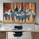 Rustic Wood Style Mountain Wall Art, Nature Forest Canvas