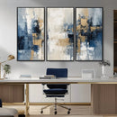 Modern Abstract Canvas Wall Art in Blue and Gold Tones |