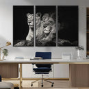 Lion Couple Wall Art Canvas Print – Elegant Black and White